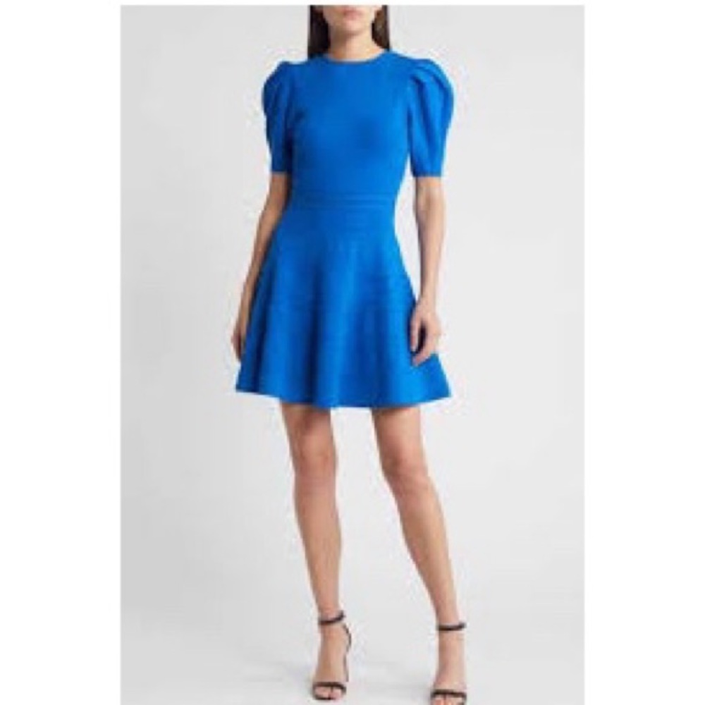 Ted Baker London Electric Blue Puff Sleeve Fit-and-Flare Dress